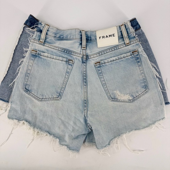 Frame Alterior of Denim Distressed Denim High Rise Duo Tone Shorts - Picture 1 of 5